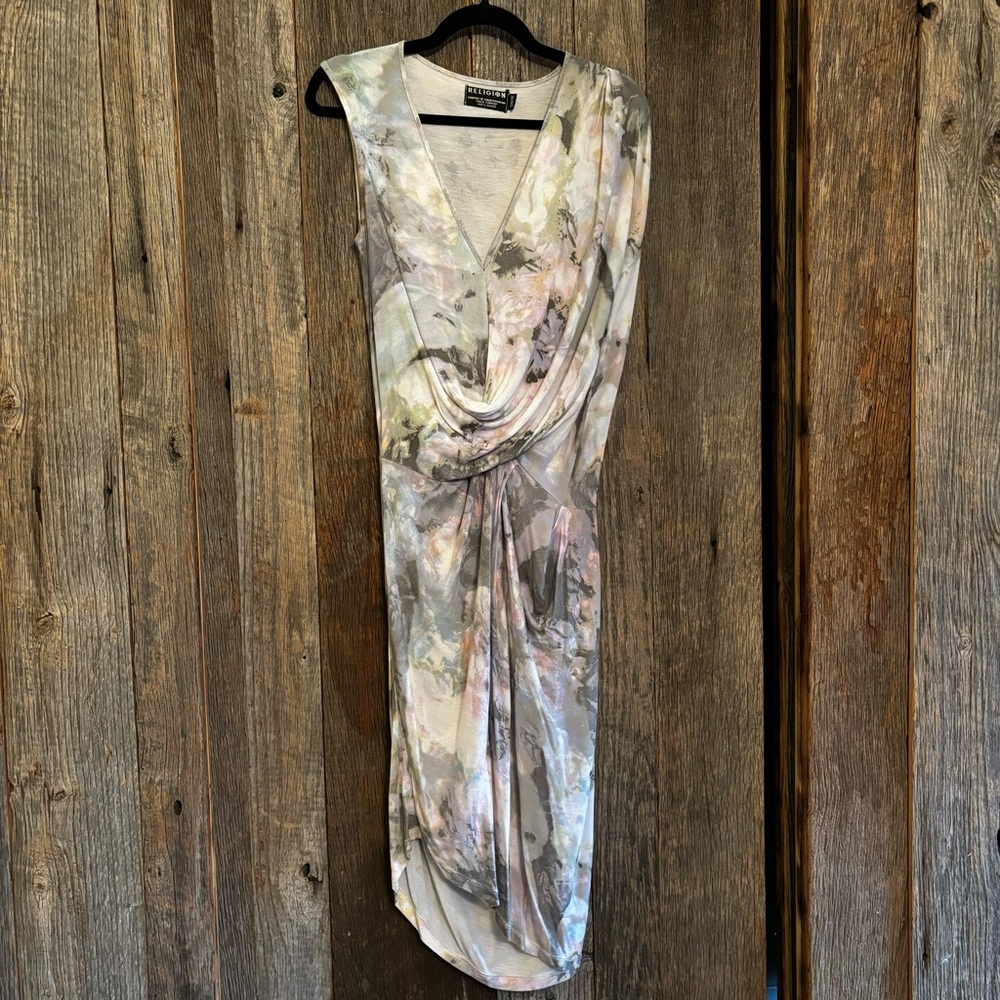 Religion Pastel Draped Sleeve Jersey Dress S 38